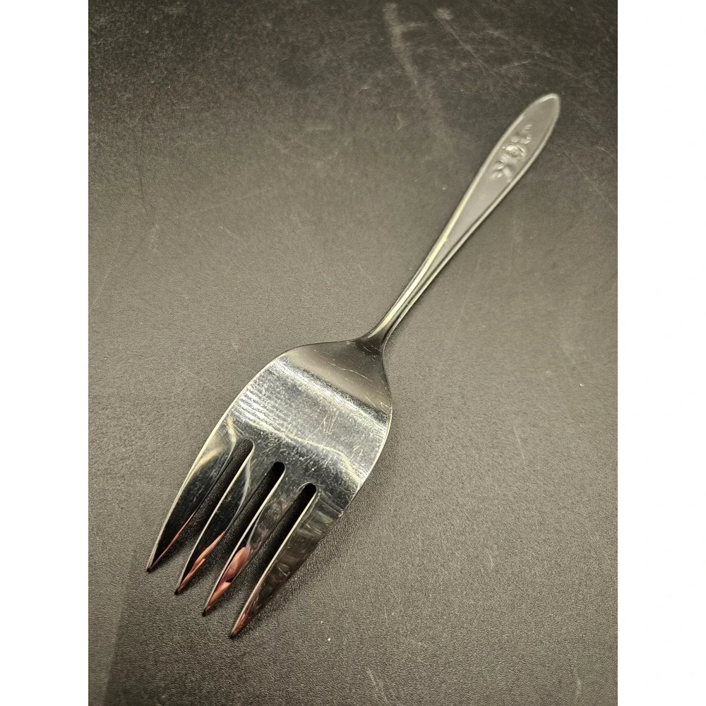 Vintage Stainless Steel Floral Rose Cold Meat Serving Fork Silverware Flatware